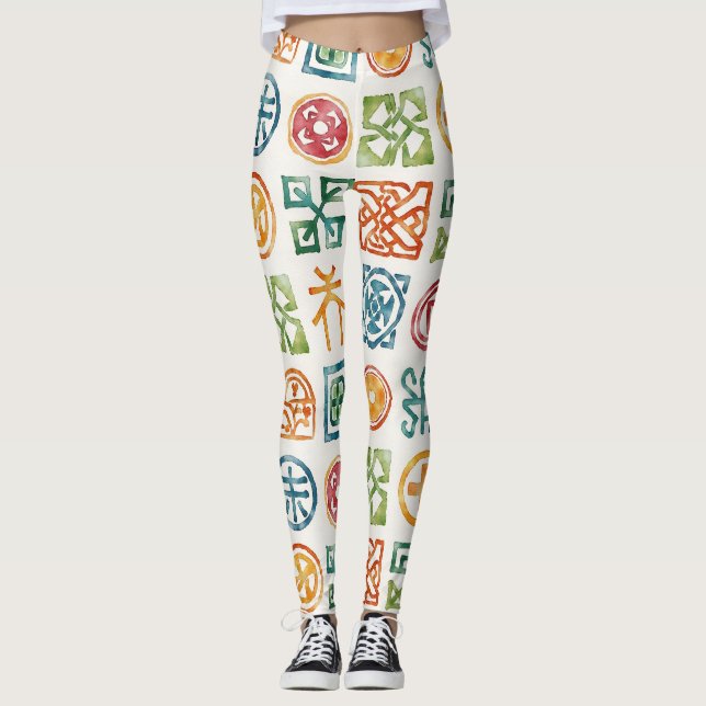 Symboler Sömlösa Mönster Leggings (Framsida)