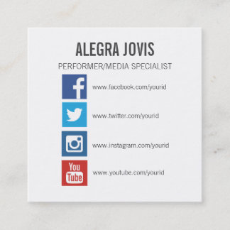 SYMBOLER SQUARE-AFFÄRSKORTET SOCIAL MEDIA ICONS FYRKANTIGT VISITKORT