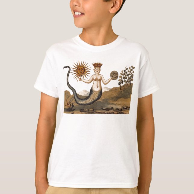 Symbolisk Alchemy Tee Shirt med Sol och Måne (Framsida)