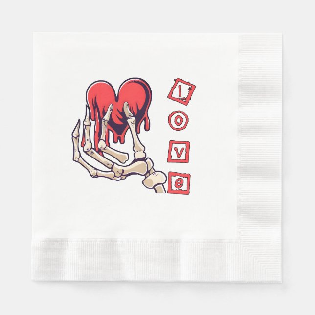 Symbolisk kärlek skelett hand som ger hjärta pappersservett (Framsidan)