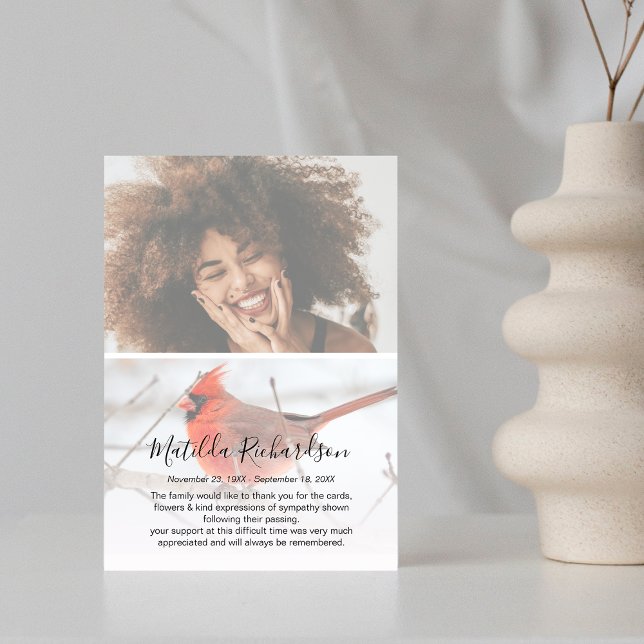 Symbolisk röd kardinal fotominnesplats tack kort (Skapare uppladdad)