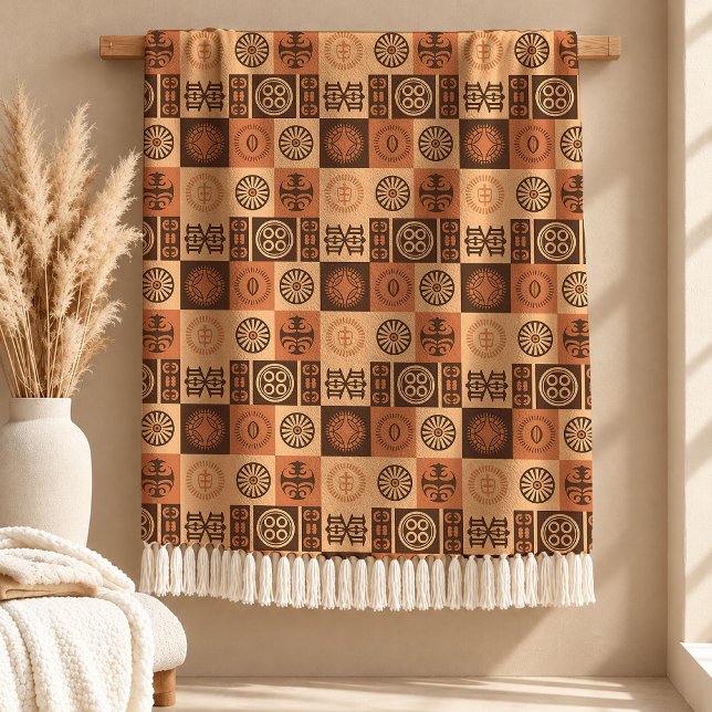 Symbolisk Rost Arvsmönster Kastfilt Design Fleecefilt (Symbolic Rust Heritage Pattern Throw Blanket Design)