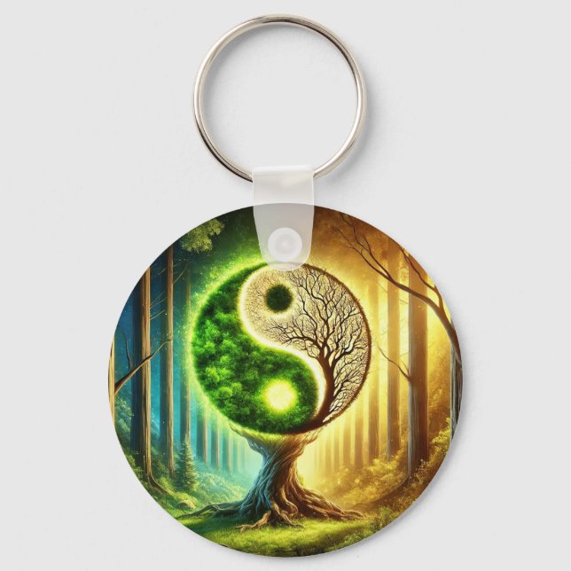 Symbolisk Träd Med Yin Yang-Design Nyckelring (Framsida)