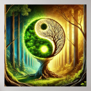 Symbolisk Träd Med Yin Yang-Design Poster