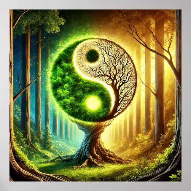 Symbolisk Träd Med Yin Yang-Design Poster (Framsidan)