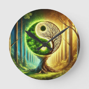 Symbolisk Träd Med Yin Yang-Design Rund Klocka