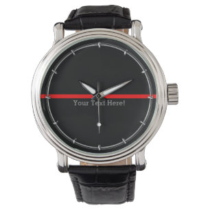 Symbolisk tunn röd linje din text på svart armbandsur