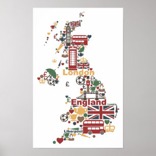 Symbols of England Karta Poster
