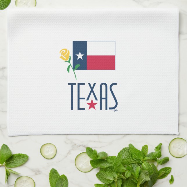 Symbols of Texas, Texas Flag and Yellow Rose Glass Kökshandduk (Vikta)