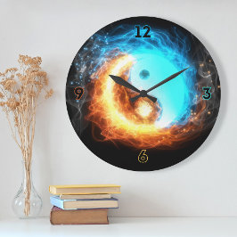 Symbolväggklocka för Yin Yang Ice och Fire helig Stor Klocka