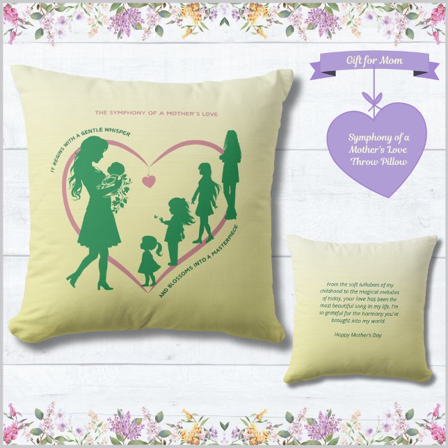 Symfoni av en moders kärlek kastkudde kudde (Symphony of a Mother's Love Throw Pillow - Mother's Day Gift)
