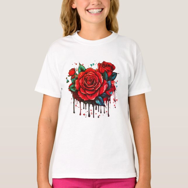 Symfoni för blommigt: Utskrift av vattenfärgsblomm T Shirt (Framsida)
