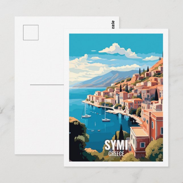Symi Greece Berömd Travel Ställe Vykort (Fram/baksida)