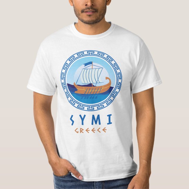 Symi, Grekland Greek Ship Design Herr T Shirt (Framsida)