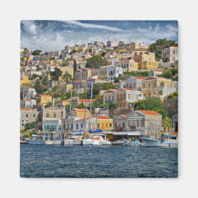 Symi, Greklands cityscape Magnet (Framsidan)