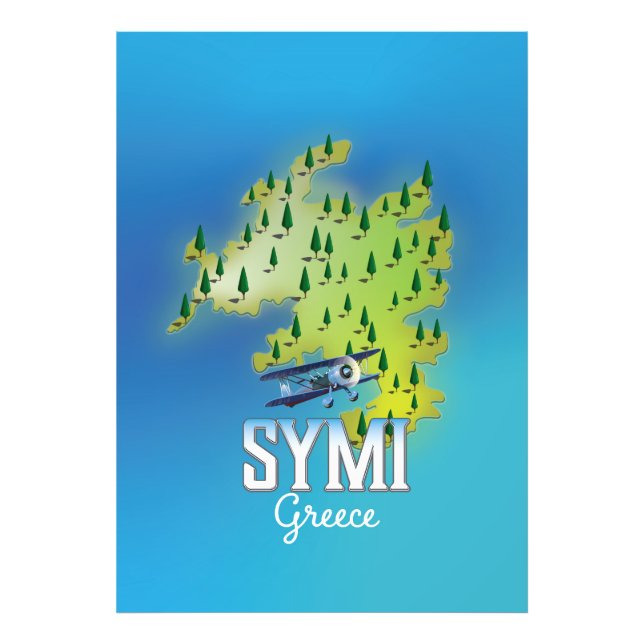 Symi ö karta Grekland resa affisch. Fototryck (Framsidan)