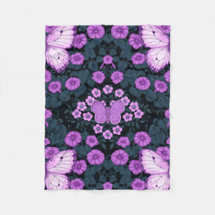 Symmetri, violett och blå blommor fleecefilt