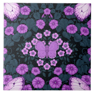Symmetri, violett och blå blommor kakelplatta