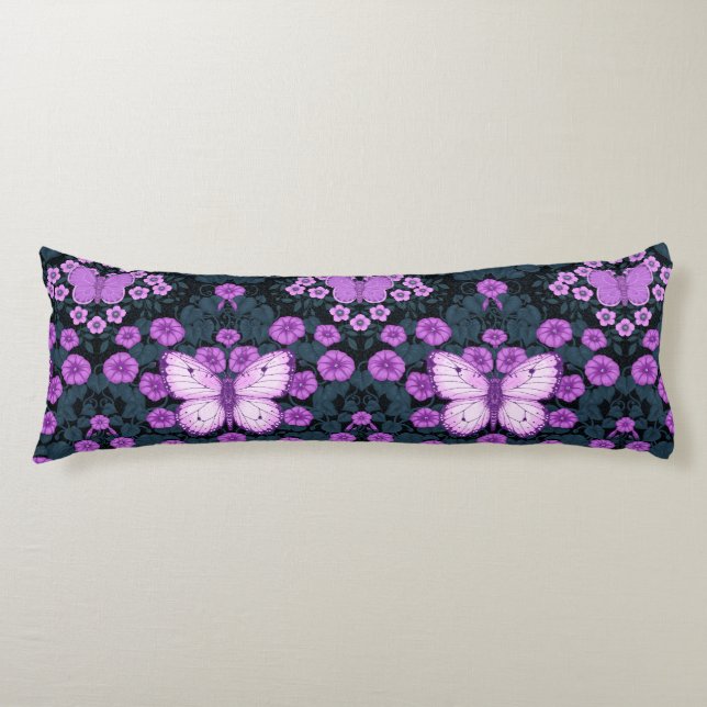 Symmetri, violett och blå blommor kroppskudde (Framsidan)