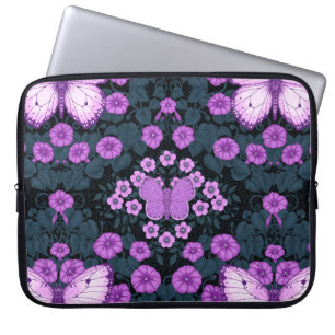 Symmetri, violett och blå blommor laptop fodral