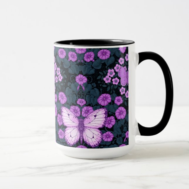 Symmetri, violett och blå blommor mugg (Höger)