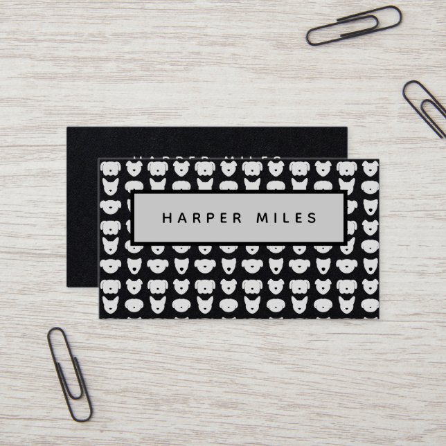 Symmetric hund logotyp mönster Black affärskort Visitkort (Fram/Back In Situ)