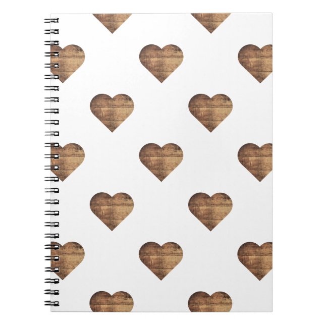 Symmetric Large Rustic Brown Wooden Hearts Anteckningsbok (Framsidan)