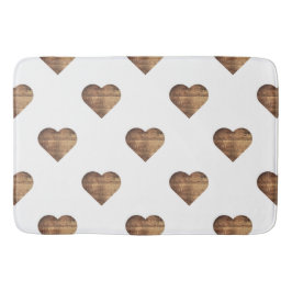 Symmetric Large Rustic Brown Wooden Hearts Badrumsmatta