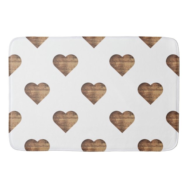 Symmetric Large Rustic Brown Wooden Hearts Badrumsmatta (Framsidan)