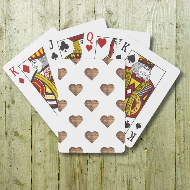 Symmetric Large Rustic Brown Wooden Hearts Casinokort (Skapare uppladdad)