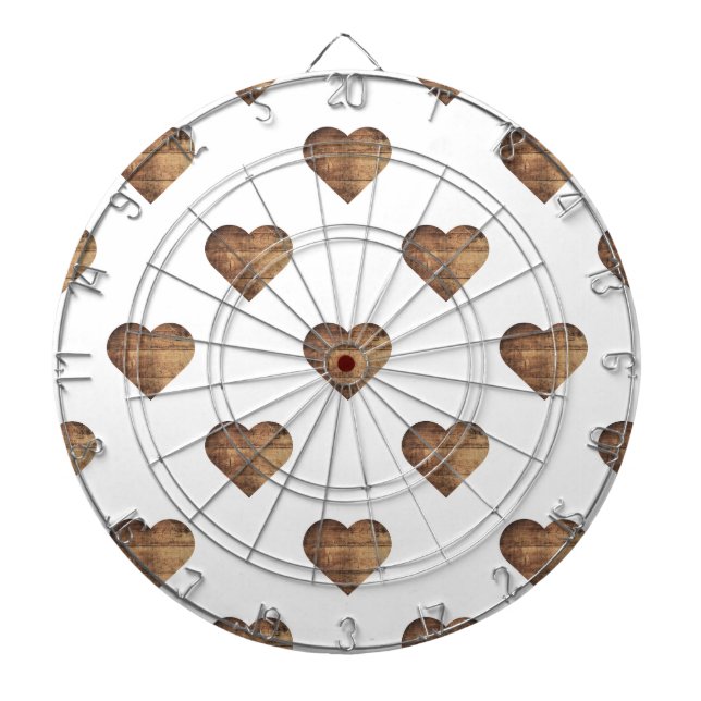 Symmetric Large Rustic Brown Wooden Hearts Darttavla (Framsidan)
