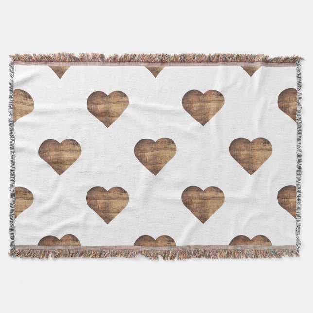 Symmetric Large Rustic Brown Wooden Hearts Filt (Framsidan)