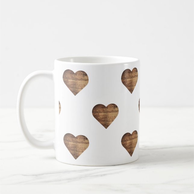 Symmetric Large Rustic Brown Wooden Hearts Kaffemugg (Vänster)