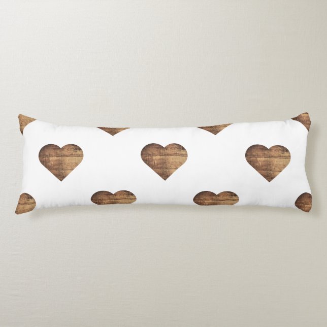 Symmetric Large Rustic Brown Wooden Hearts Kroppskudde (Framsidan)