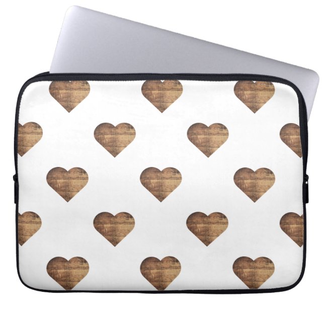 Symmetric Large Rustic Brown Wooden Hearts Laptop Fodral (Framsidan)