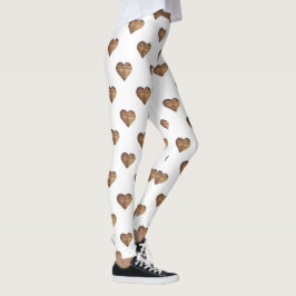 Symmetric Large Rustic Brown Wooden Hearts Leggings