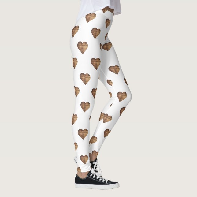 Symmetric Large Rustic Brown Wooden Hearts Leggings (Höger)