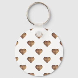 Symmetric Large Rustic Brown Wooden Hearts Nyckelring