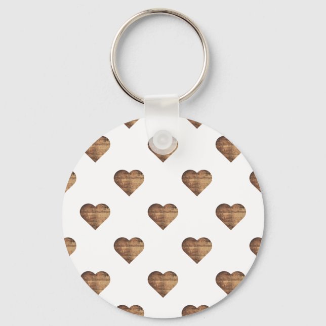 Symmetric Large Rustic Brown Wooden Hearts Nyckelring (Framsida)
