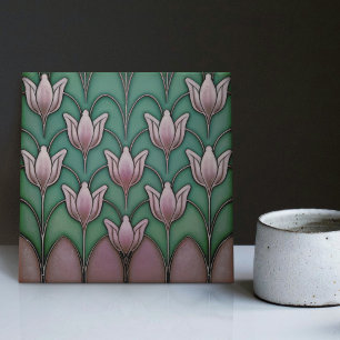 Symmetric Violet Lila Blue Tulips Wall Decor Kakelplatta