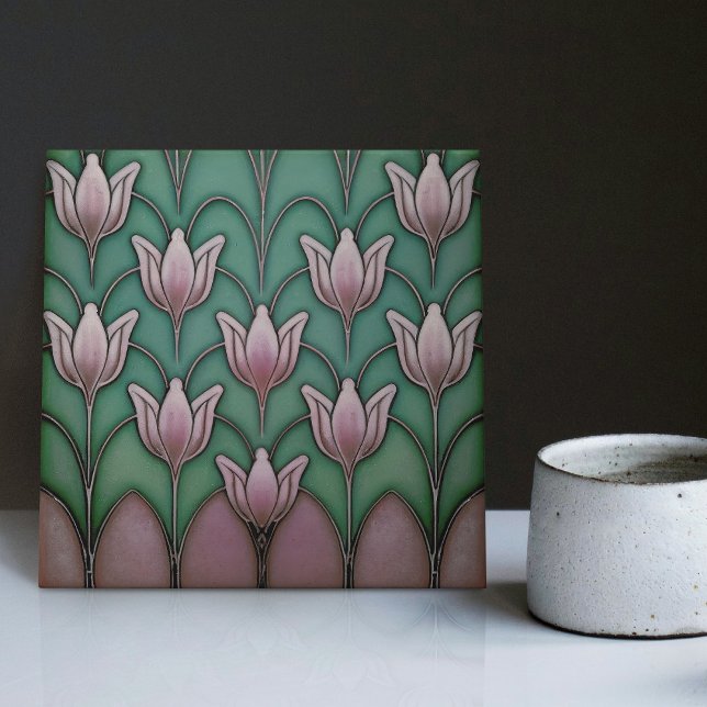 Symmetric Violet Lila Blue Tulips Wall Decor Kakelplatta (Skapare uppladdad)