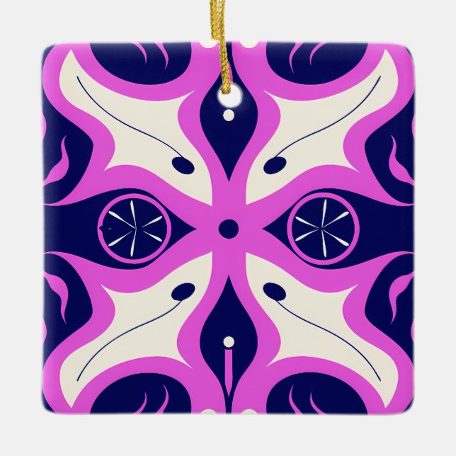 Symmetrical Abstract Pattern in Purple and White Julgransprydnad Keramik (Framsida)