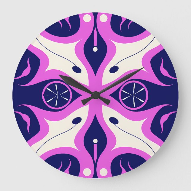 Symmetrical Abstract Pattern in Purple and White Stor Klocka (Framsida)