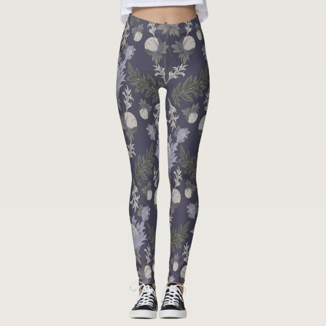 Symmetrical dark purple floral pattern leggings (Framsida)