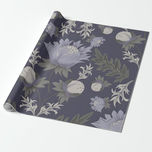 Symmetrical dark purple floral pattern presentpapper (Utrullad)
