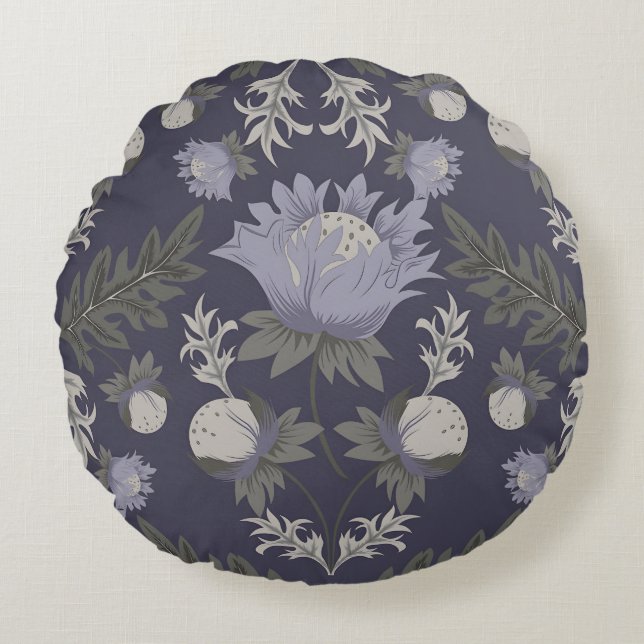 Symmetrical dark purple floral pattern rund kudde (Framsidan)