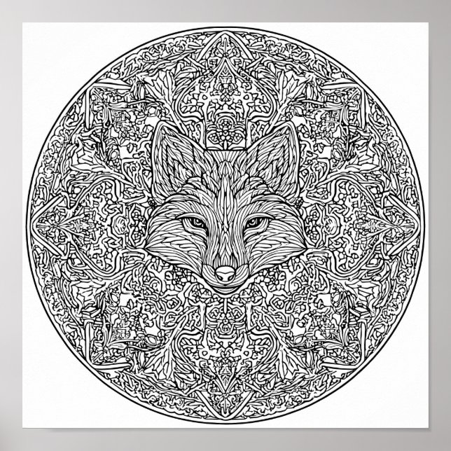 Symmetrical Fox Christmas Mandala Template Poster (Framsidan)
