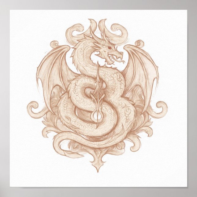 Symmetrical Heraldic Art: Gothic Dragon Emblem Poster (Framsidan)