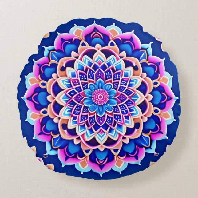 Symmetrical Mandala Pillow Cover Boho Stil Decor Rund Kudde (Framsidan)