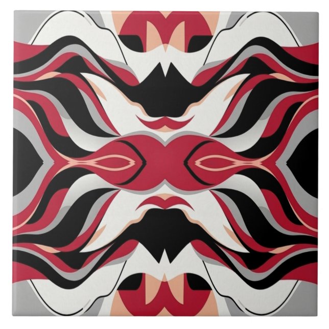 Symmetrical Red and Black Abstract Flow Pattern Kakelplatta (Framsidan)